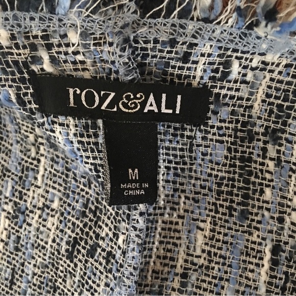 Roz & Ali Open Tweed Blazer in  lightweight Blue white Fringed  Size M - Picture 2 of 12